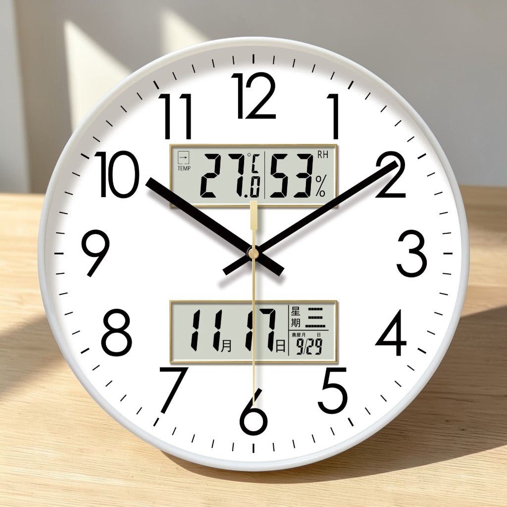 MetroSense 3-in-1 Quiet Wall Clock with Calendar & Thermometer