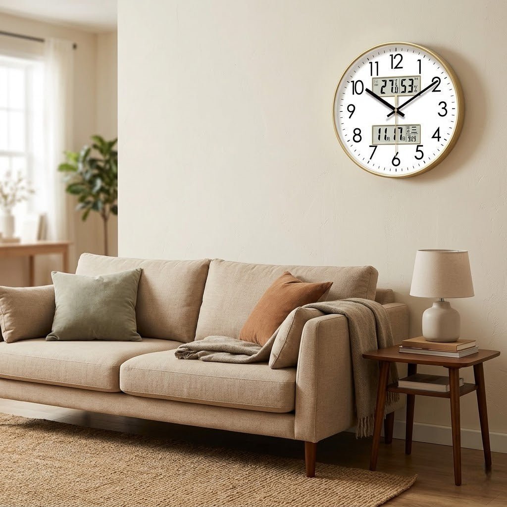 MetroSense 3-in-1 Quiet Wall Clock with Calendar & Thermometer