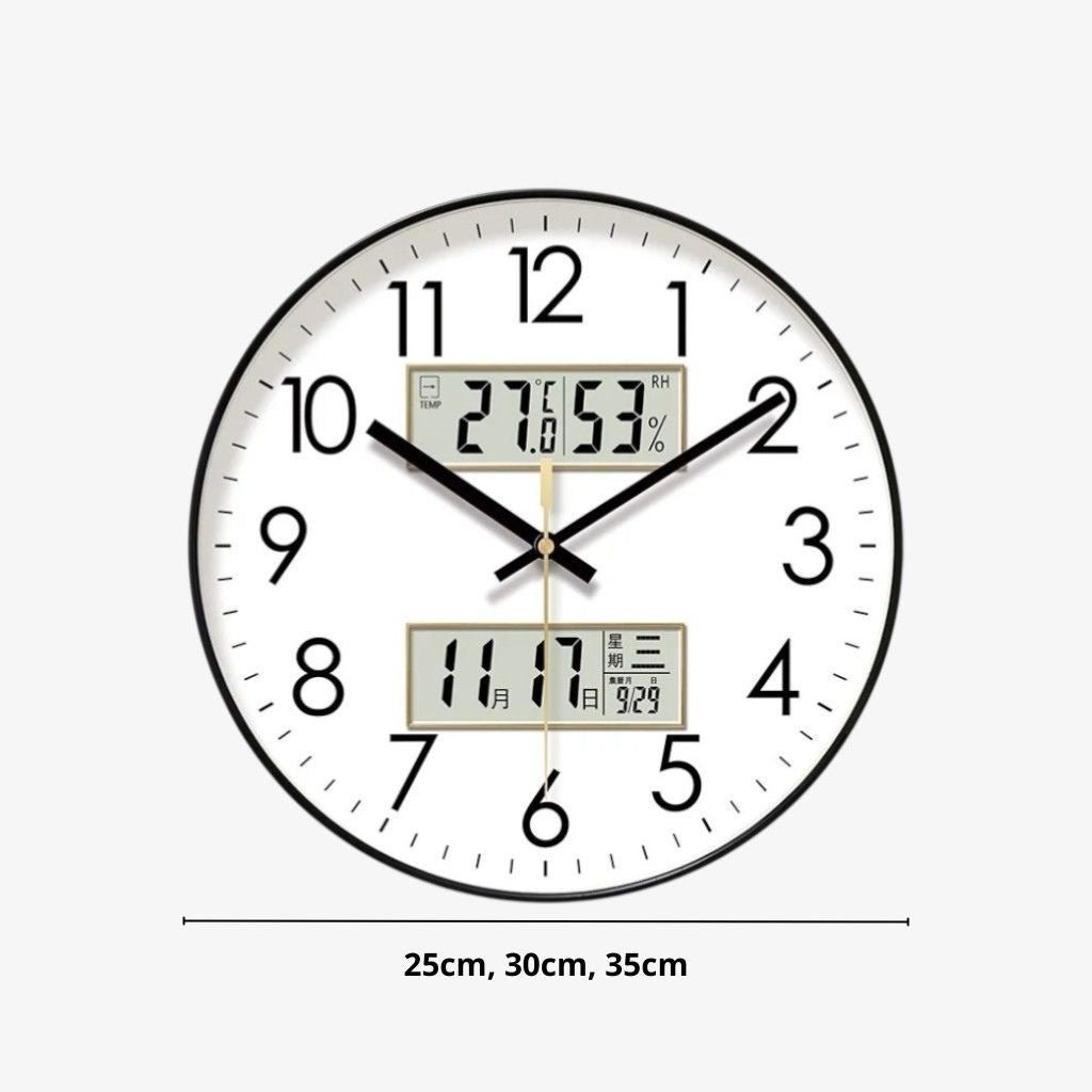 MetroSense 3-in-1 Quiet Wall Clock with Calendar & Thermometer