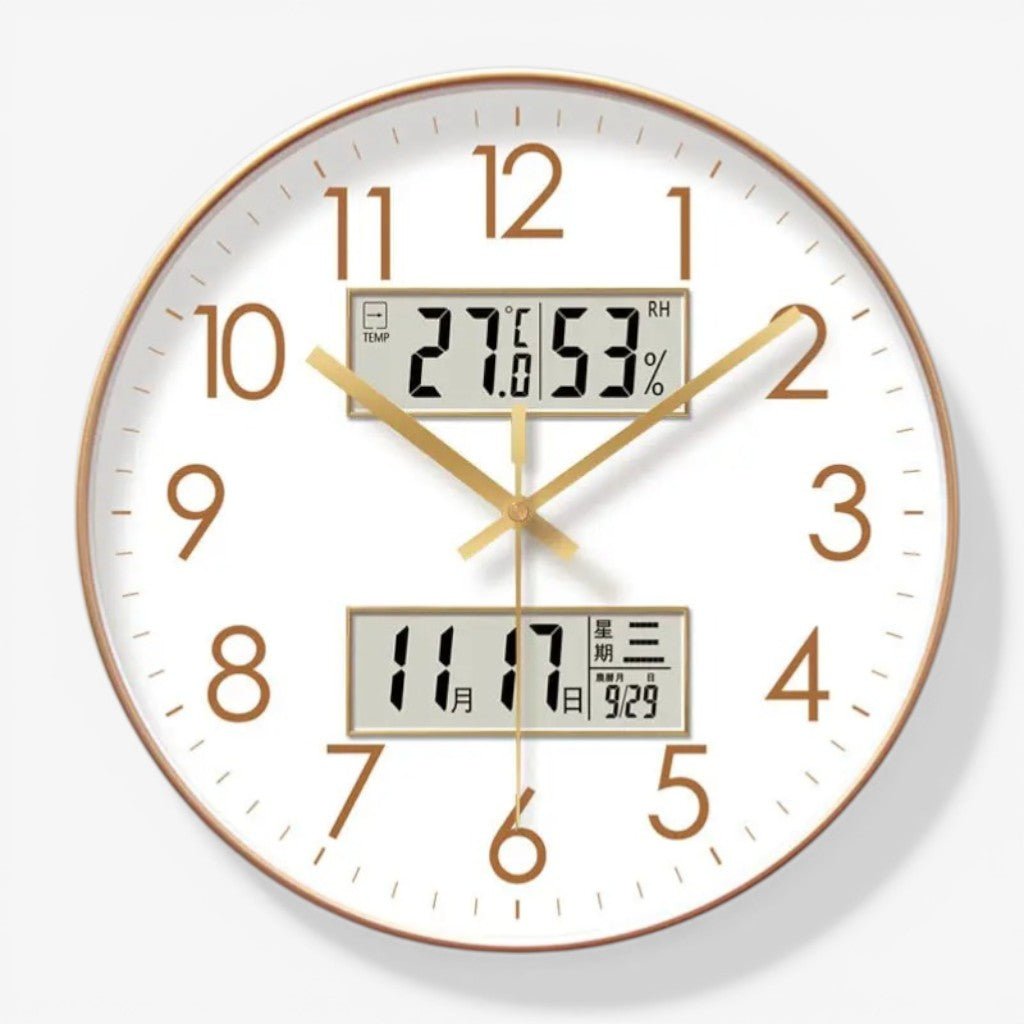 MetroSense 3-in-1 Quiet Wall Clock with Calendar & Thermometer
