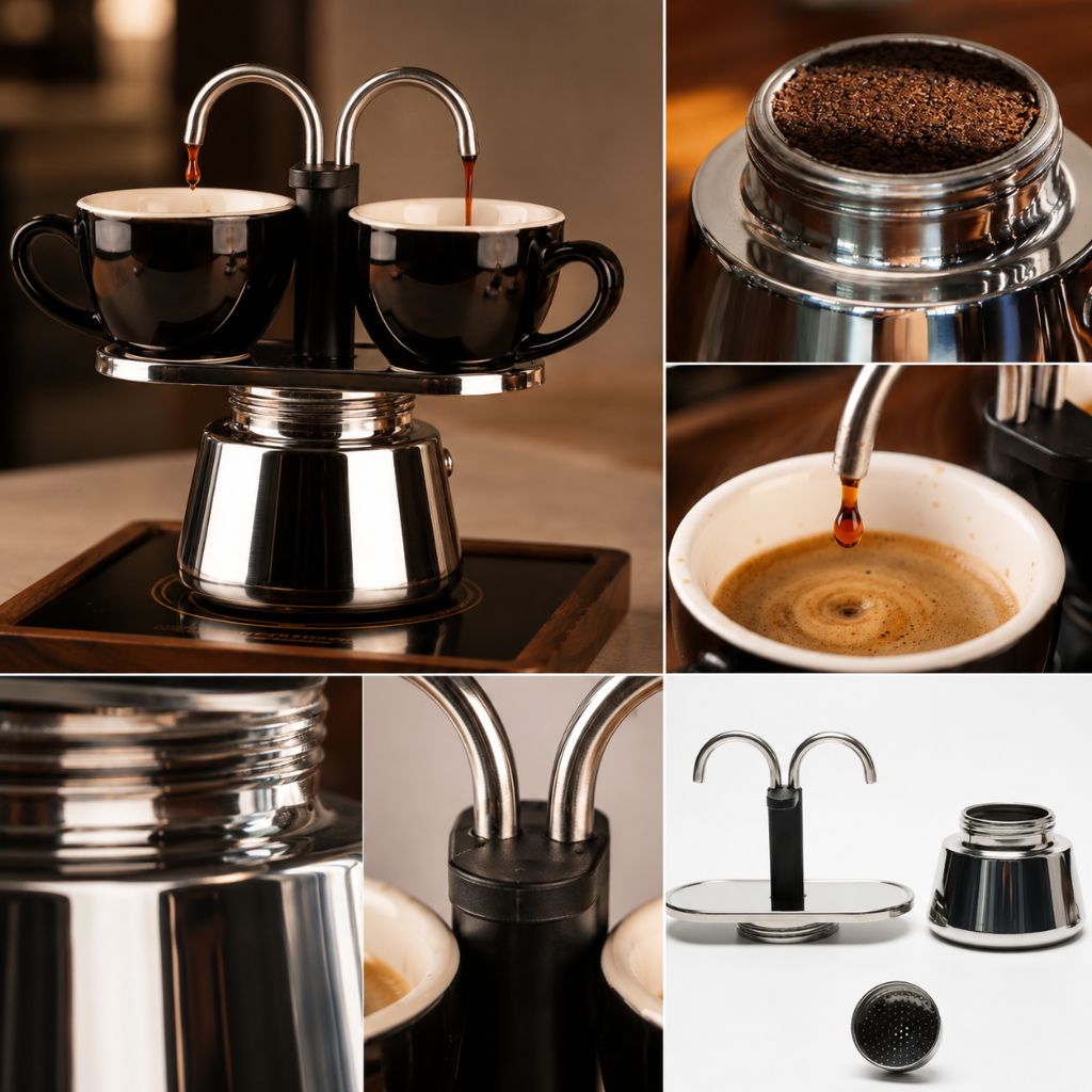 Mini Moka Pot Dual Spot Stainless Steel Espresso Maker - 2 Cup | 100ml