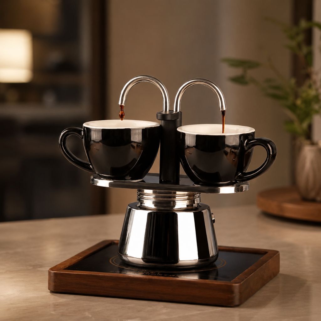 Mini Moka Pot Dual Spot Stainless Steel Espresso Maker - 2 Cup | 100ml