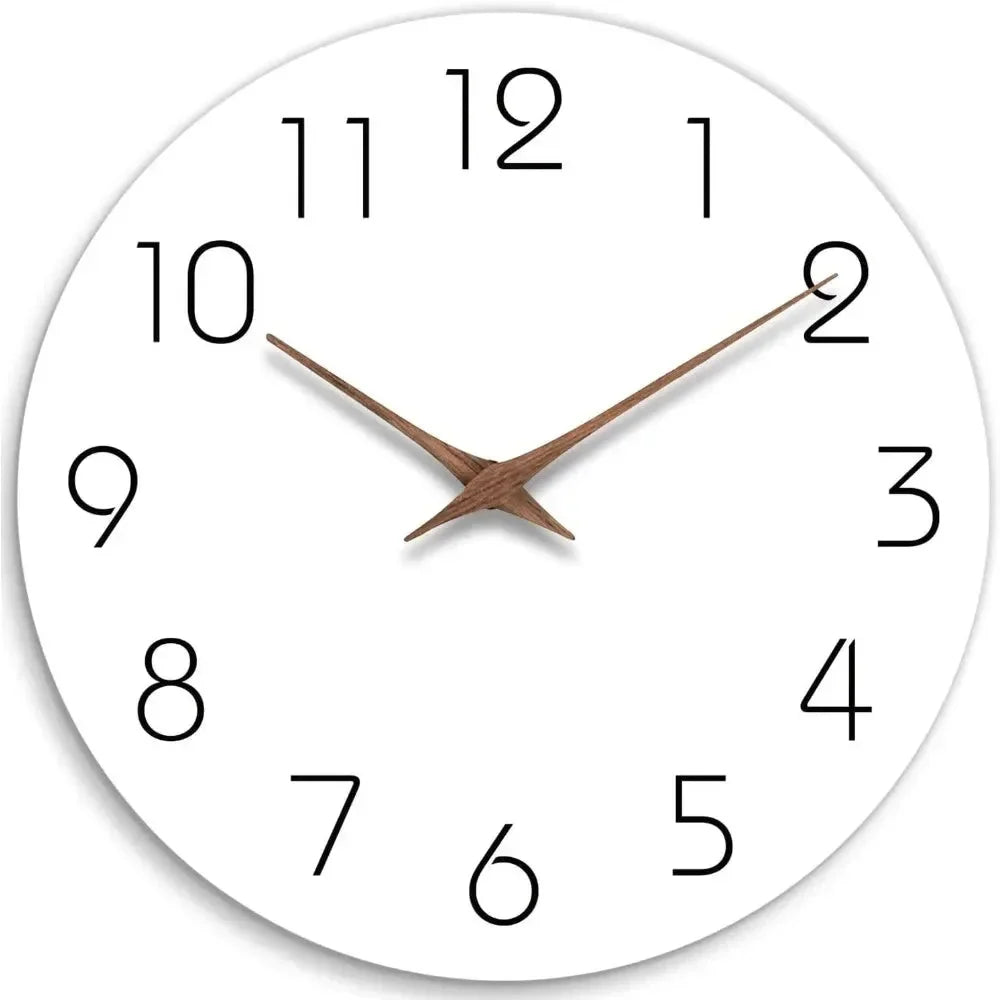 Minimalist Black and White Nordic Wall Clock with Wooden Hands
