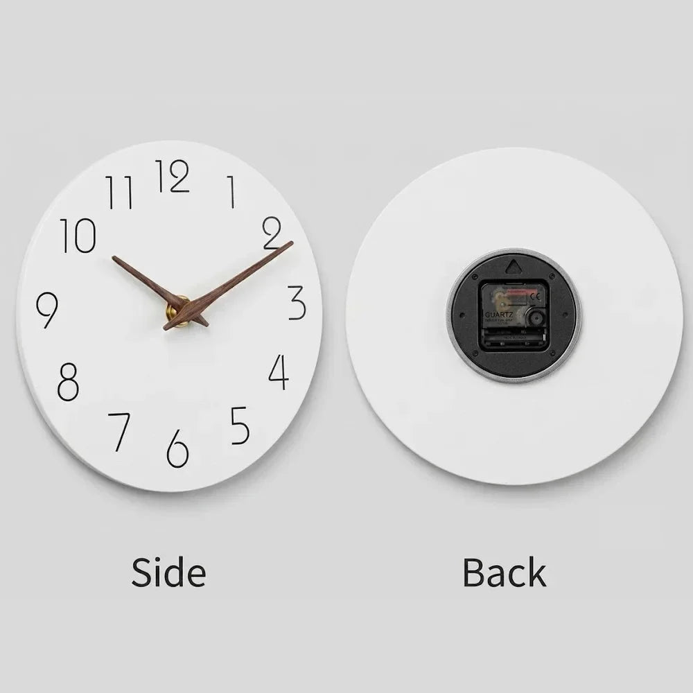 Minimalist Black and White Nordic Wall Clock with Wooden Hands