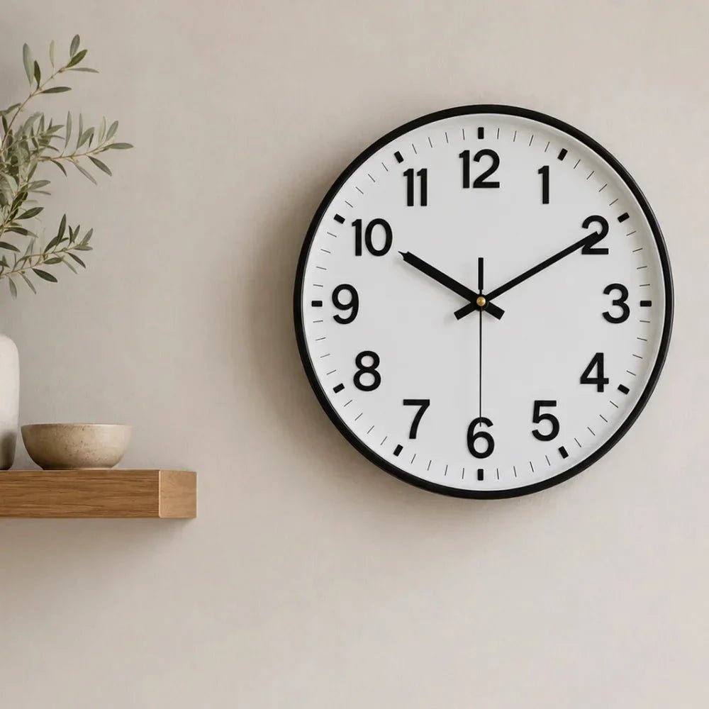 Minimalist White Nordic Wall Clock - Large 3D Arabic Numerals