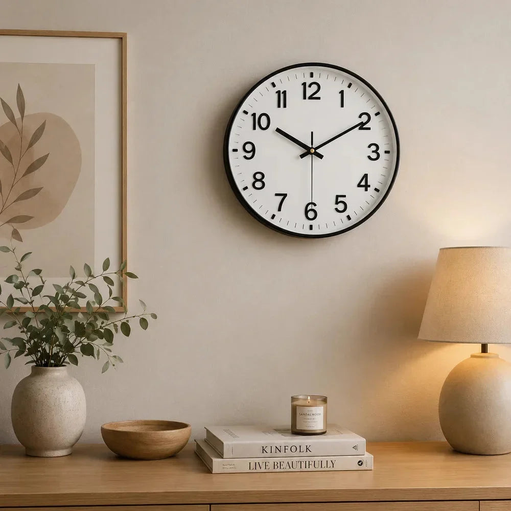 Minimalist White Nordic Wall Clock - Large 3D Arabic Numerals