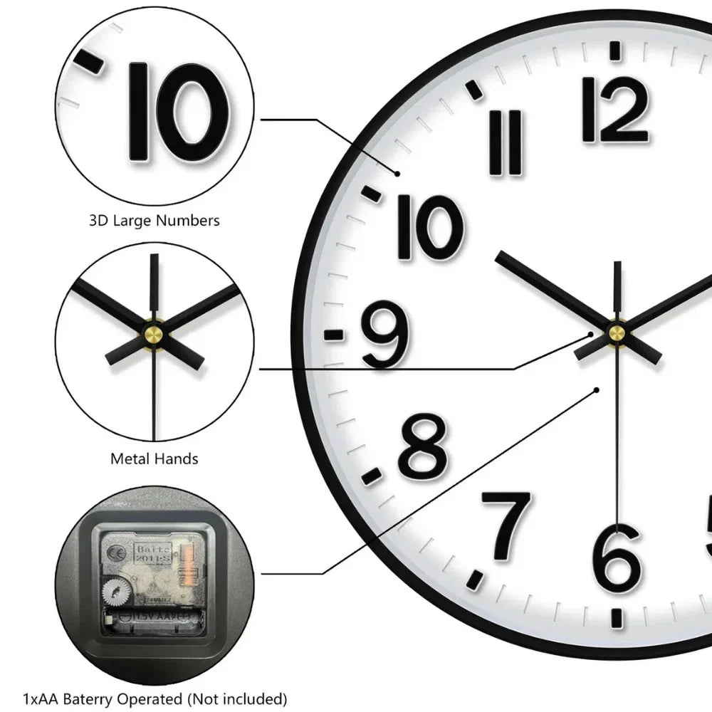 Minimalist White Nordic Wall Clock - Large 3D Arabic Numerals