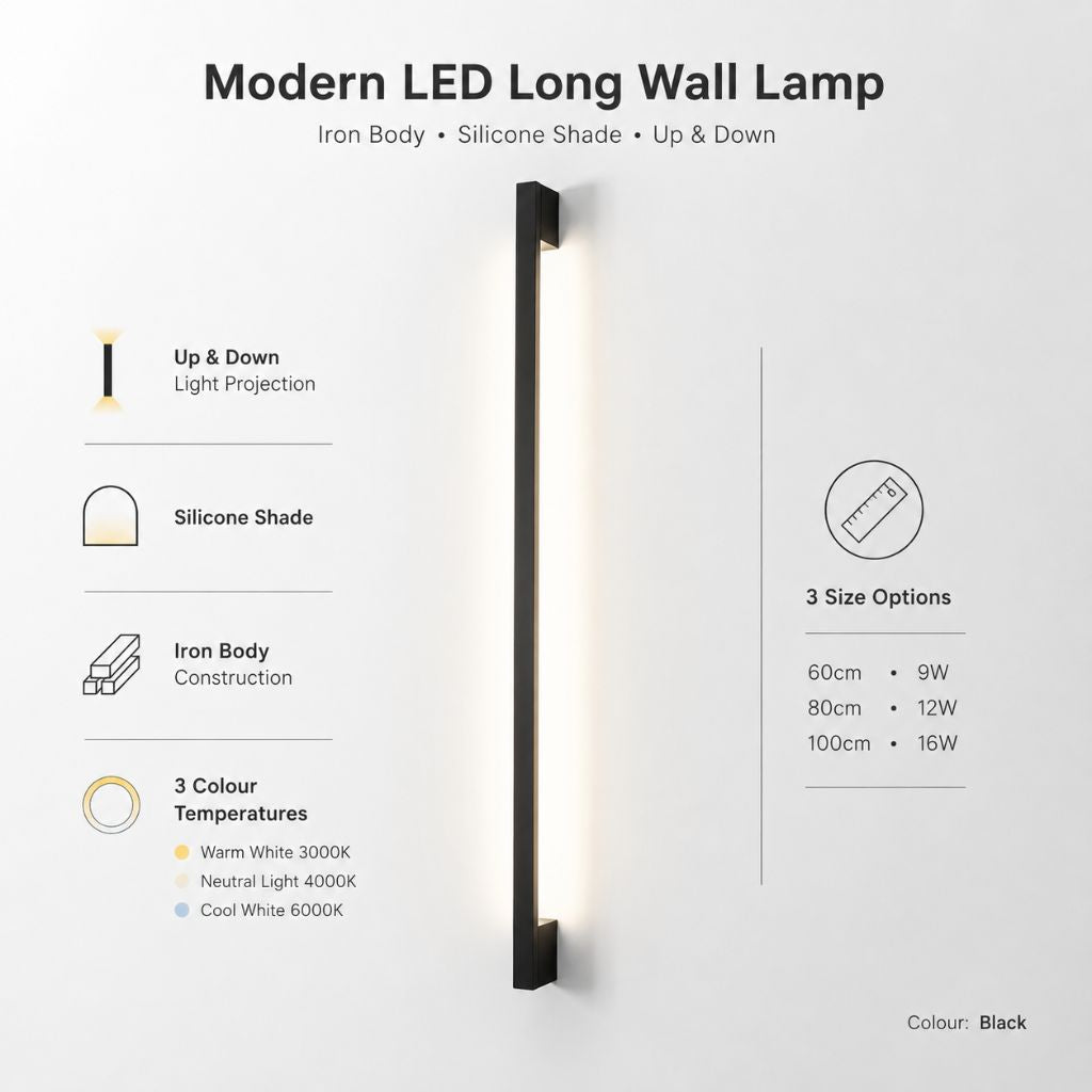 Modern LED Long Wall Lamp Iron Body Silicone Shade Up Down