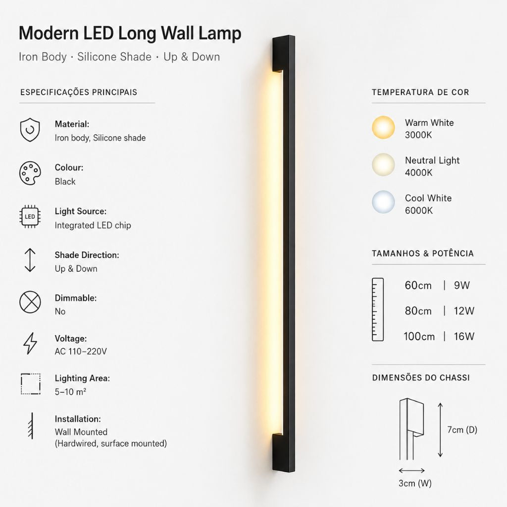 Modern LED Long Wall Lamp Iron Body Silicone Shade Up Down