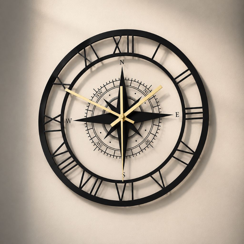 Nautical Compass Wall Clock – Elegant Luxury Design & Precision Craftsmanship
