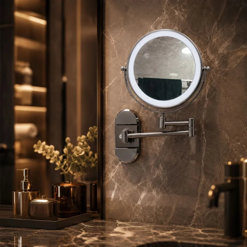 No-Drill Suction Cup Makeup Mirror LED Light with Folding Arm