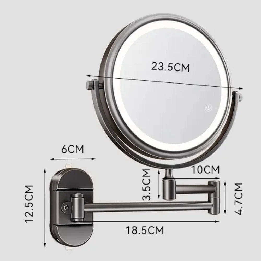 No-Drill Suction Cup Makeup Mirror LED Light with Folding Arm