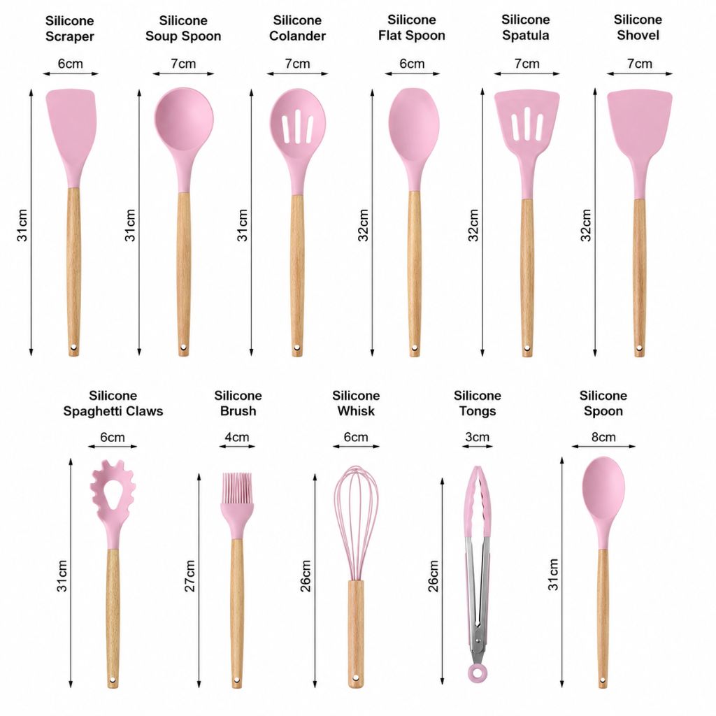 Non-Toxic BPA Free Silicone Cooking Utensil Set with Wooden Handles Lattea