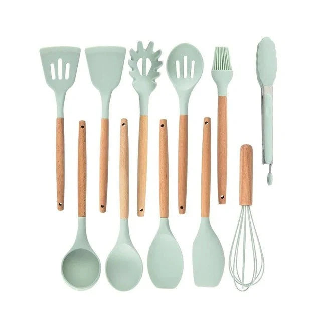 Nonstick Silicone Cooking Utensil Set with Wooden Handles Lattea