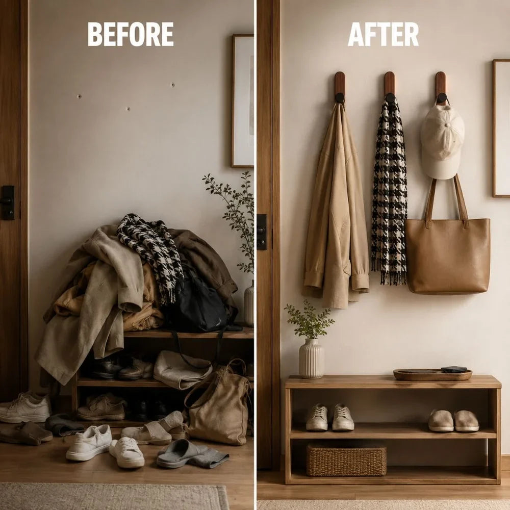 Nordic Walnut Wood Adhesive Wall Hooks - No Drill