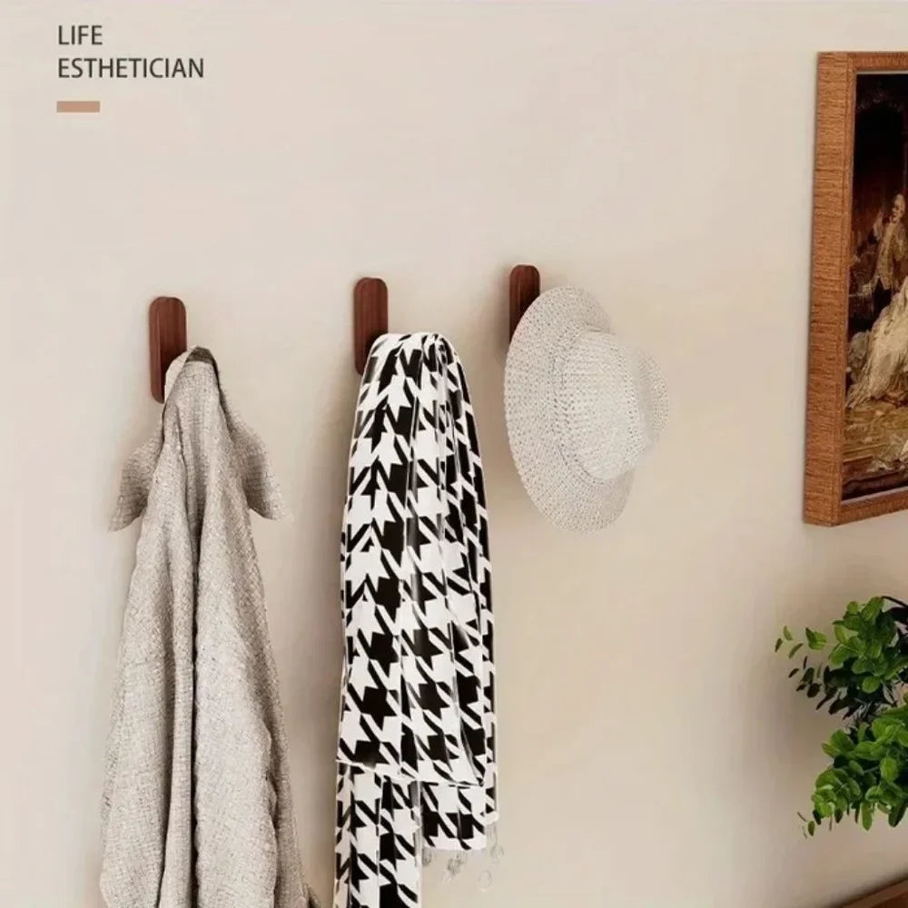 Nordic Walnut Wood Adhesive Wall Hooks - No Drill