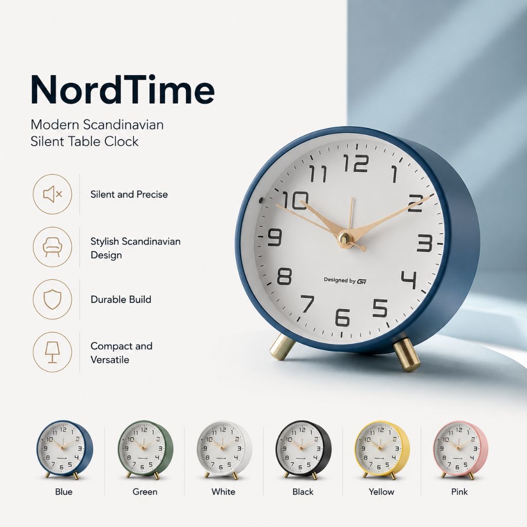 NordTime - Modern Scandinavian Silent Table Clock