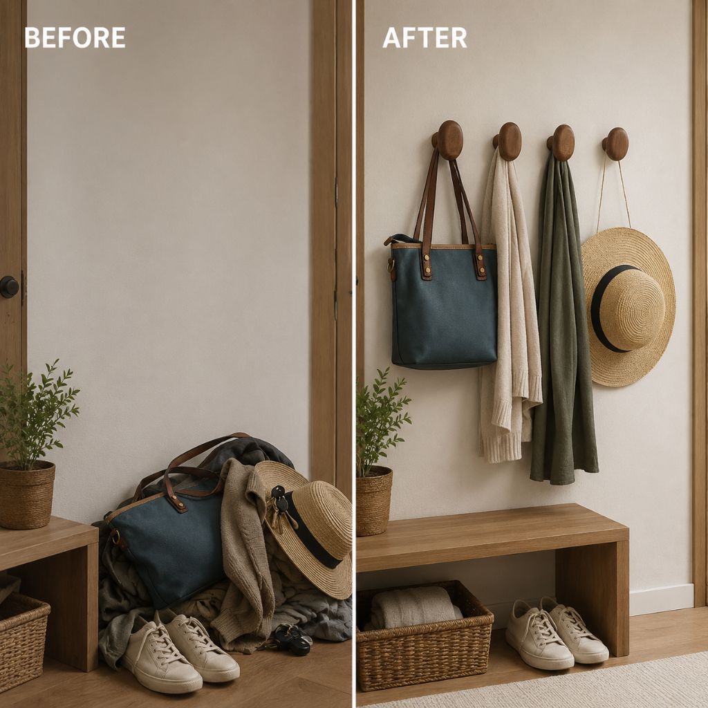 Organic Pebble Solid Wood Wall Hooks – Set of 4