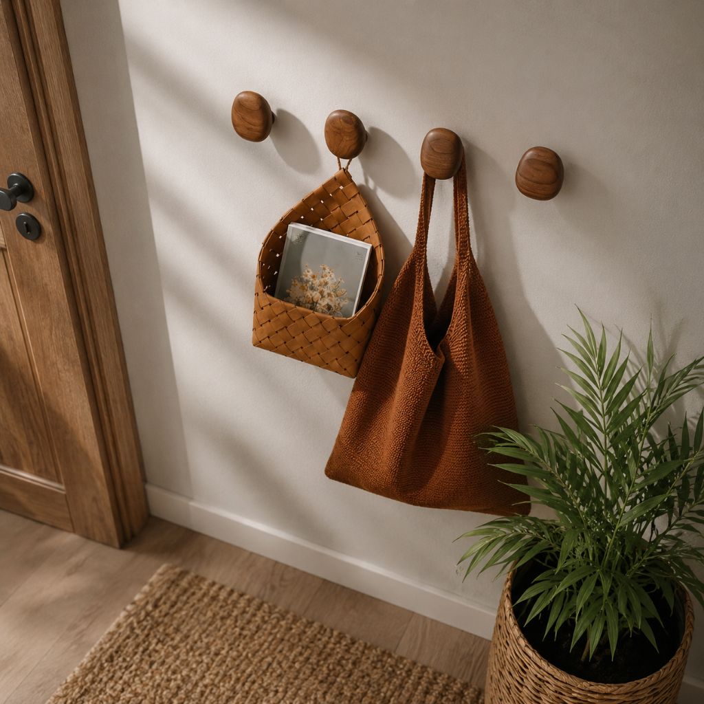 Organic Pebble Solid Wood Wall Hooks – Set of 4