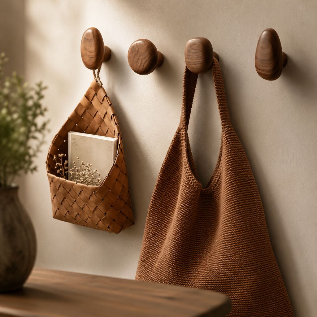 Organic Pebble Solid Wood Wall Hooks – Set of 4