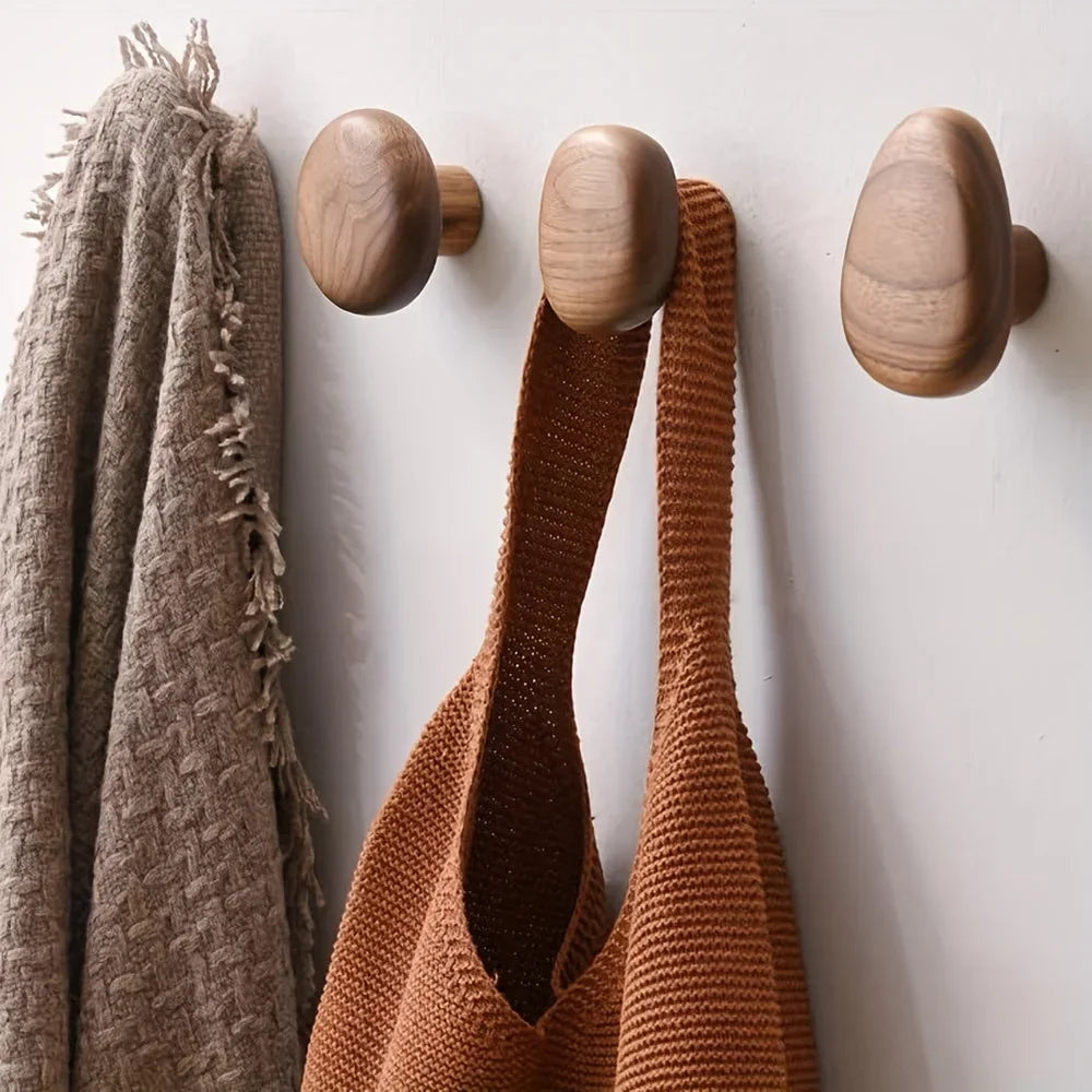 Organic Pebble Solid Wood Wall Hooks – Set of 4