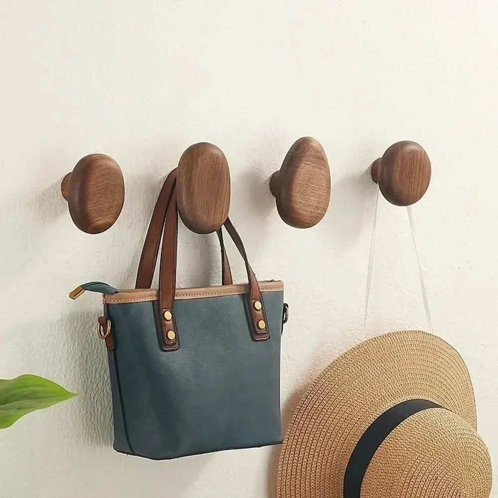 Organic Pebble Solid Wood Wall Hooks – Set of 4
