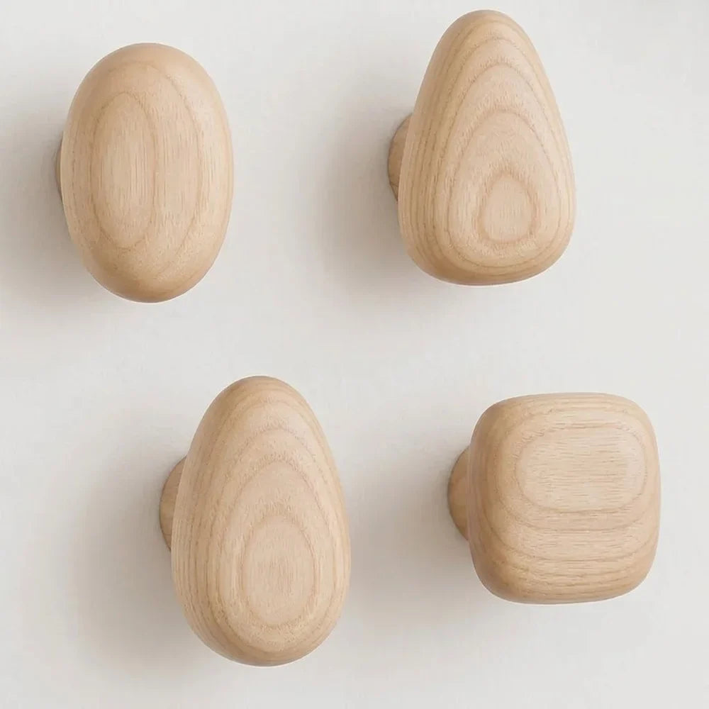 Organic Pebble Solid Wood Wall Hooks – Set of 4