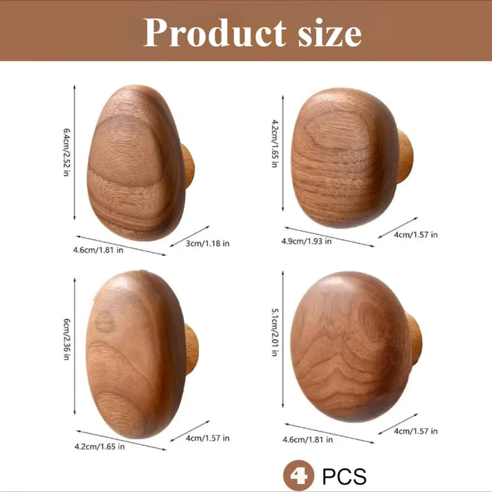 Organic Pebble Solid Wood Wall Hooks – Set of 4