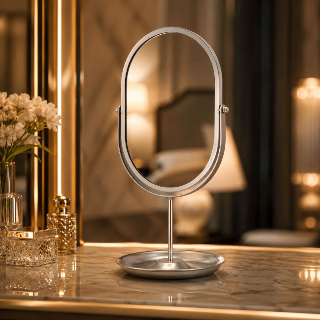 Oval Vanity Mirror Iron Desktop Stand 360° Rotating