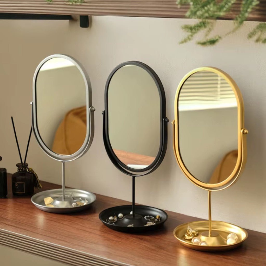 Oval Vanity Mirror Iron Desktop Stand 360° Rotating