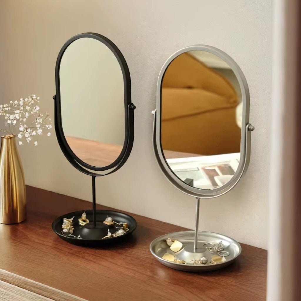 Oval Vanity Mirror Iron Desktop Stand 360° Rotating