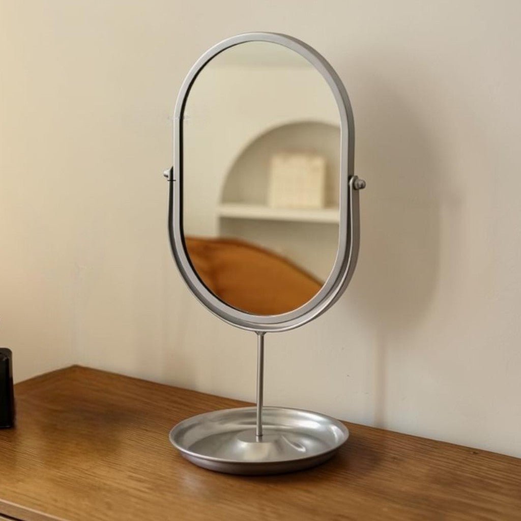 Oval Vanity Mirror Iron Desktop Stand 360° Rotating