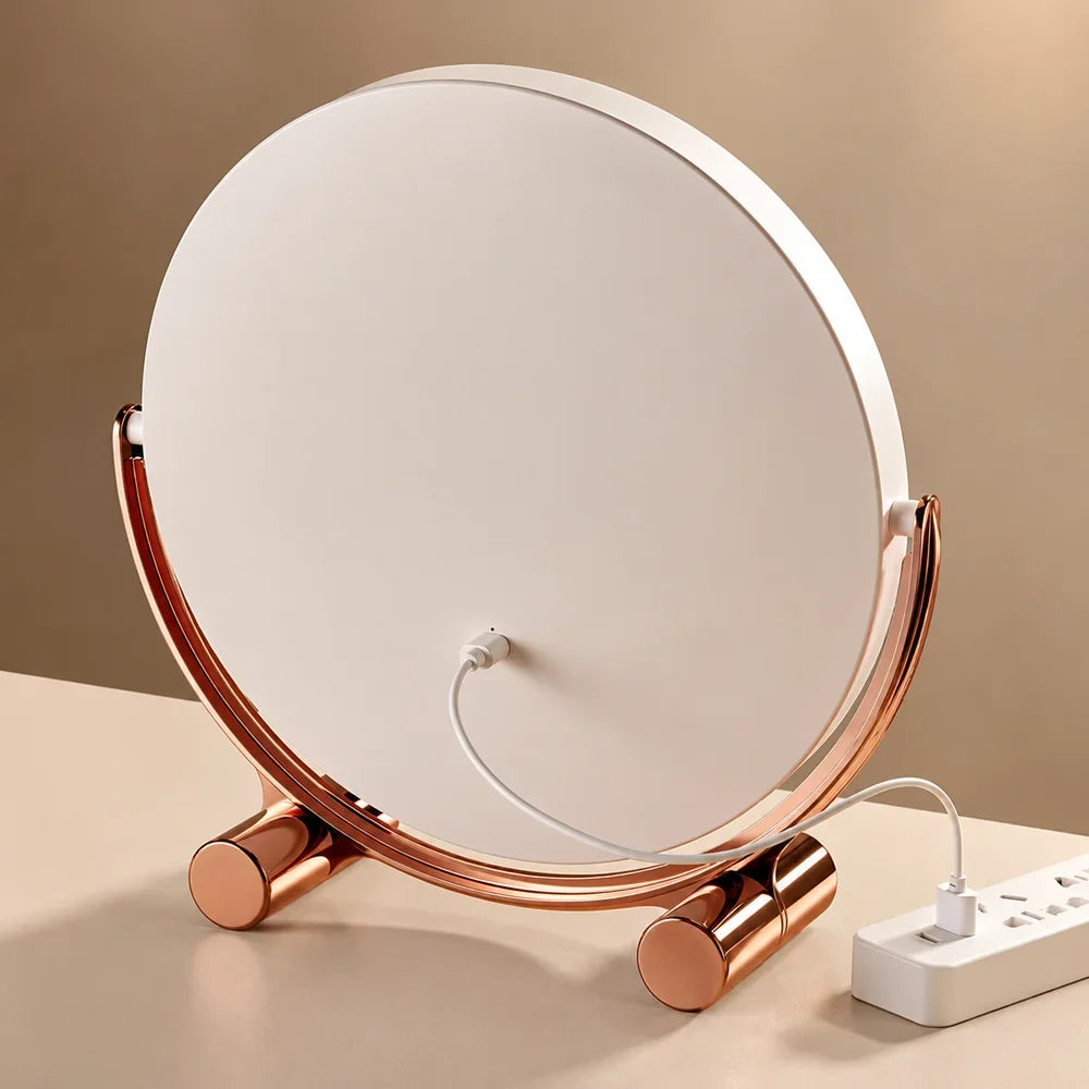 Pink Tabletop LED Makeup Mirror Rechargeable Touch Control