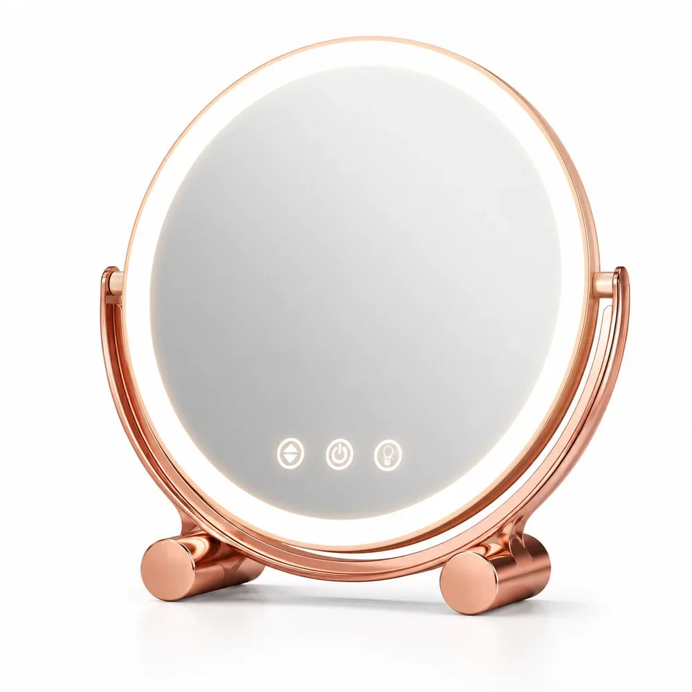 Pink Tabletop LED Makeup Mirror Rechargeable Touch Control