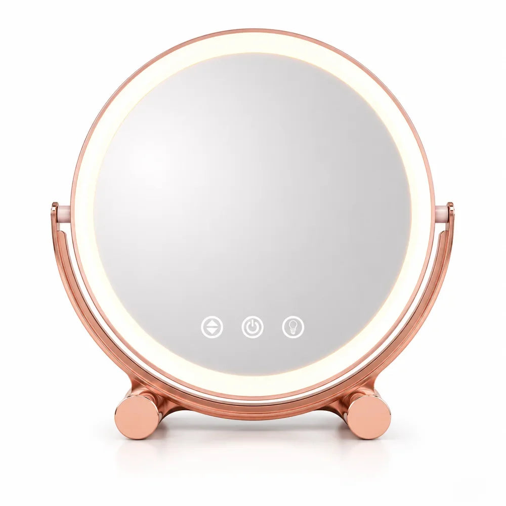 Pink Tabletop LED Makeup Mirror Rechargeable Touch Control