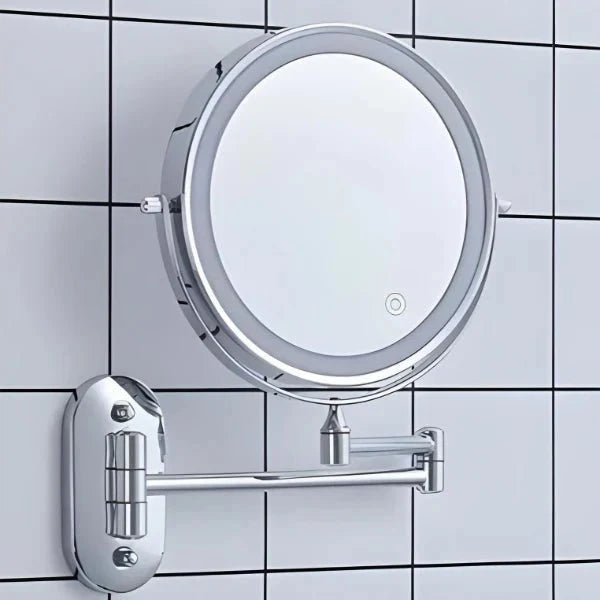 Rechargeable Silver LED Mirror – Adjustable Lighting & Magnification