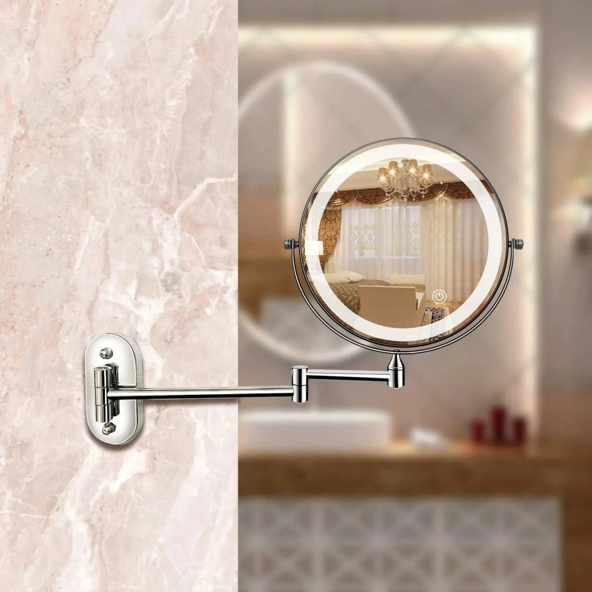 Rechargeable Silver LED Mirror – Adjustable Lighting & Magnification