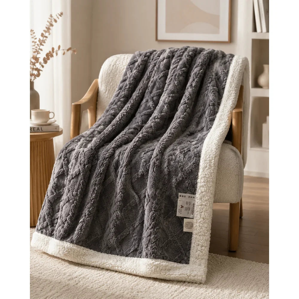 Reversible Sherpa Fleece Blanket – Soft & Warm Throw