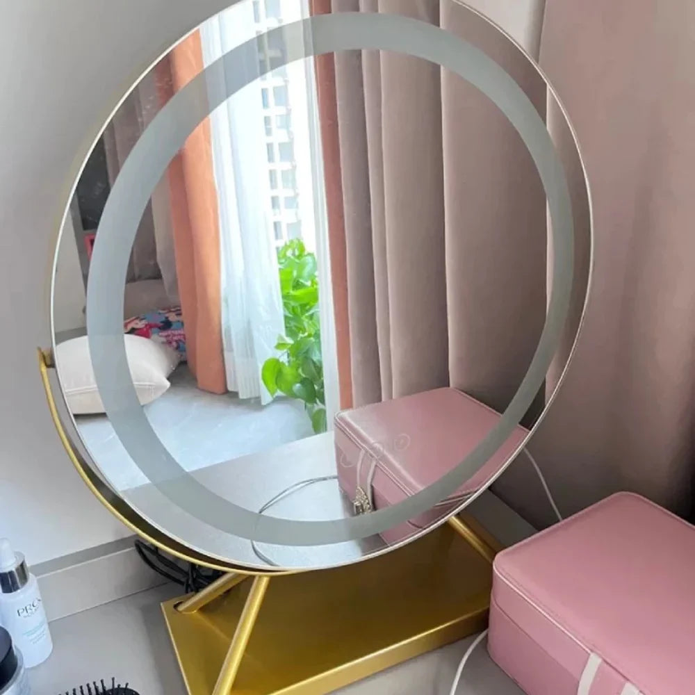 Round Lighted Vanity Tabletop Makeup Mirror LED Dimmable 15x Magnifying