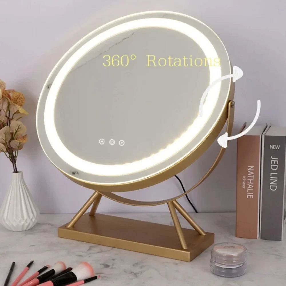Round Lighted Vanity Tabletop Makeup Mirror LED Dimmable 15x Magnifying