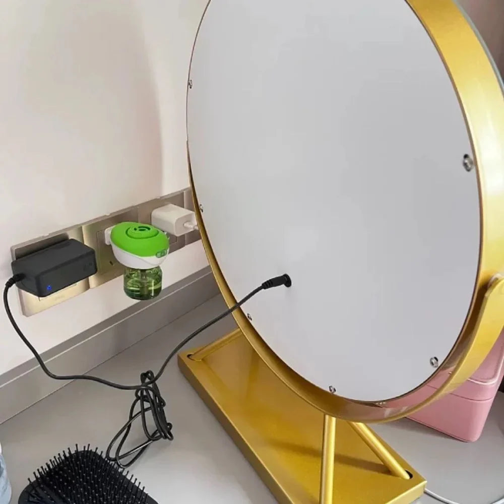 Round Lighted Vanity Tabletop Makeup Mirror LED Dimmable 15x Magnifying