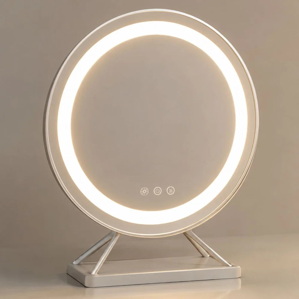 Round Lighted Vanity Tabletop Makeup Mirror LED Dimmable 15x Magnifying