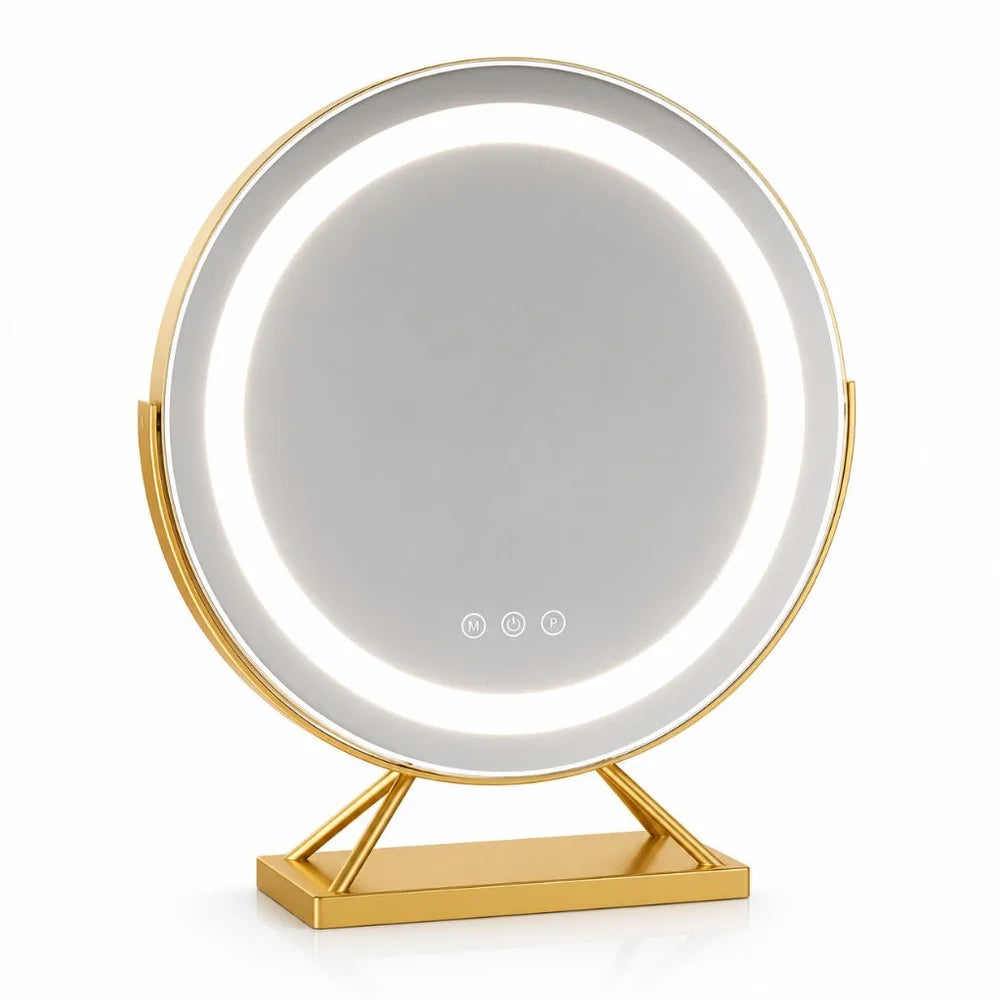 Round Lighted Vanity Tabletop Makeup Mirror LED Dimmable 15x Magnifying