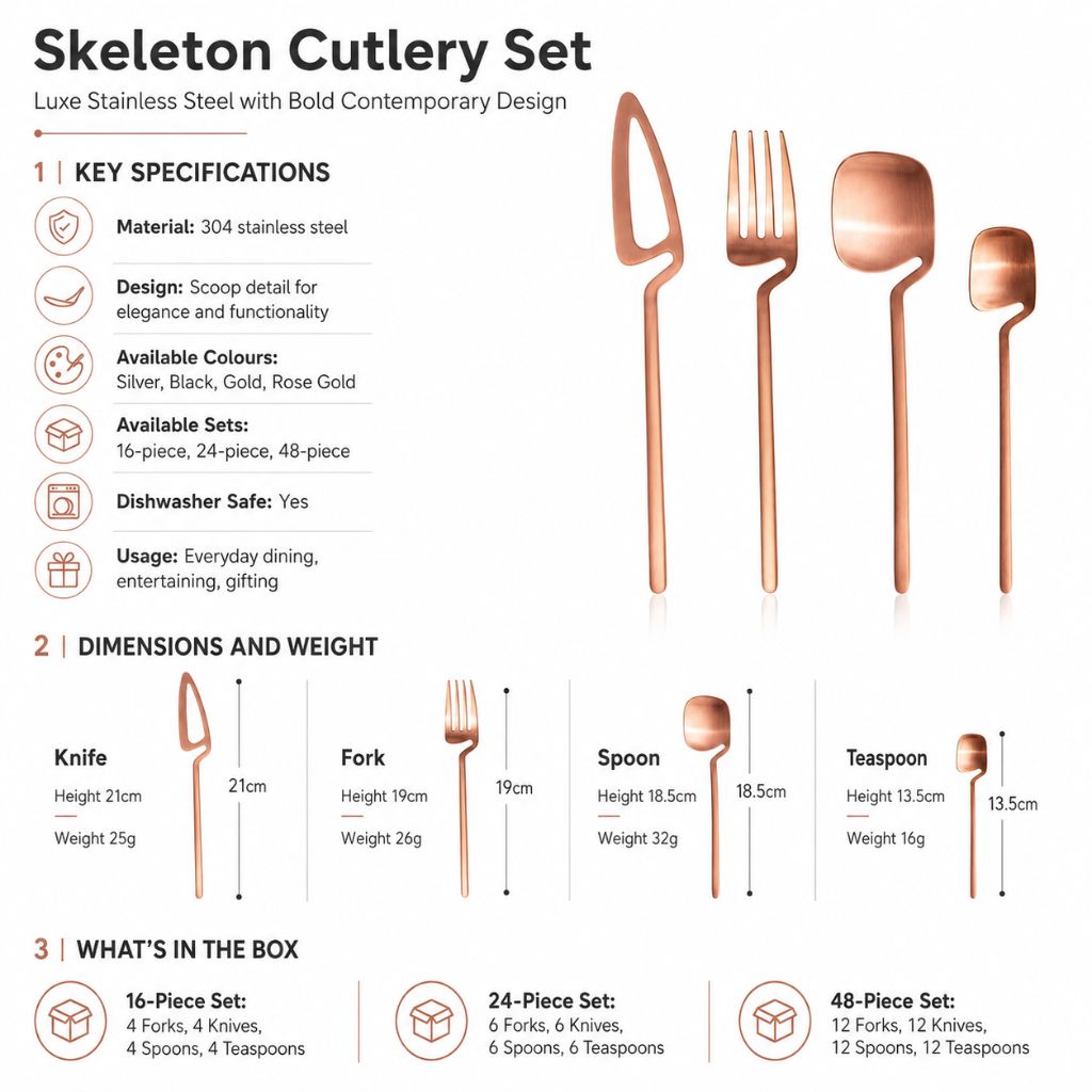Skeleton Cutlery Set – Luxe Stainless Steel with Bold Contemporary Design