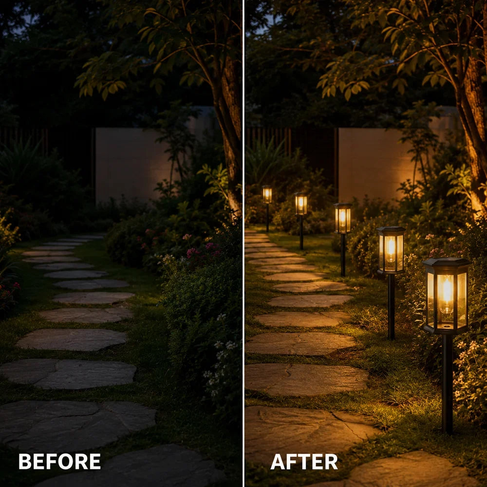 Solar Garden Pathway Post Light Weather-Resistant Set