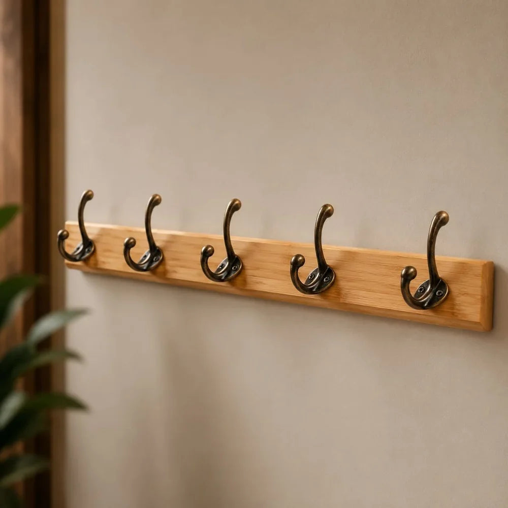 Solid Wood Wall Coats & Hats Rack with Hooks | Hallway Storage