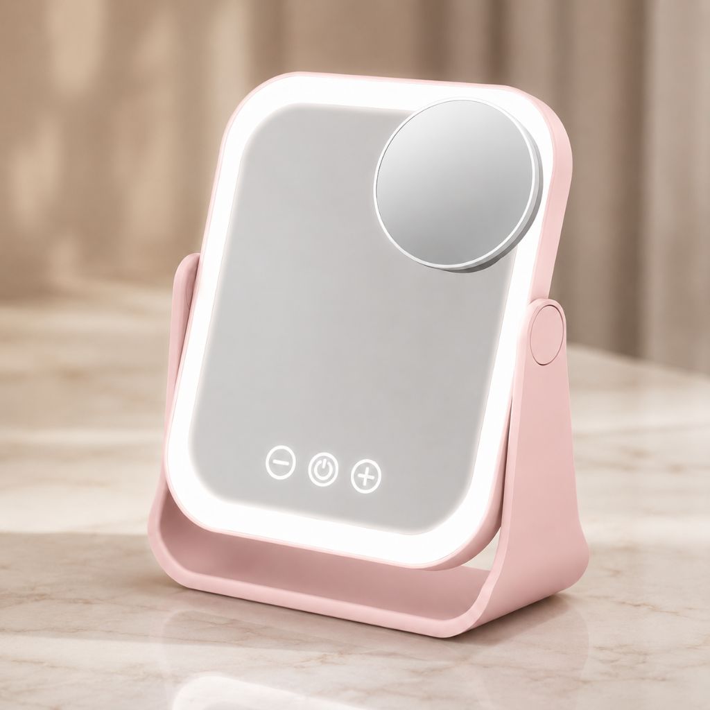 Square LED Makeup Mirror Portable Flip Rechargeable Touch Dimming
