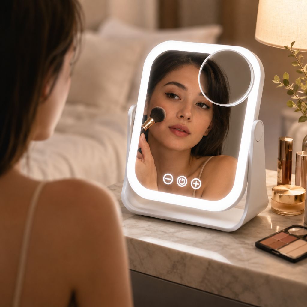 Square LED Makeup Mirror Portable Flip Rechargeable Touch Dimming