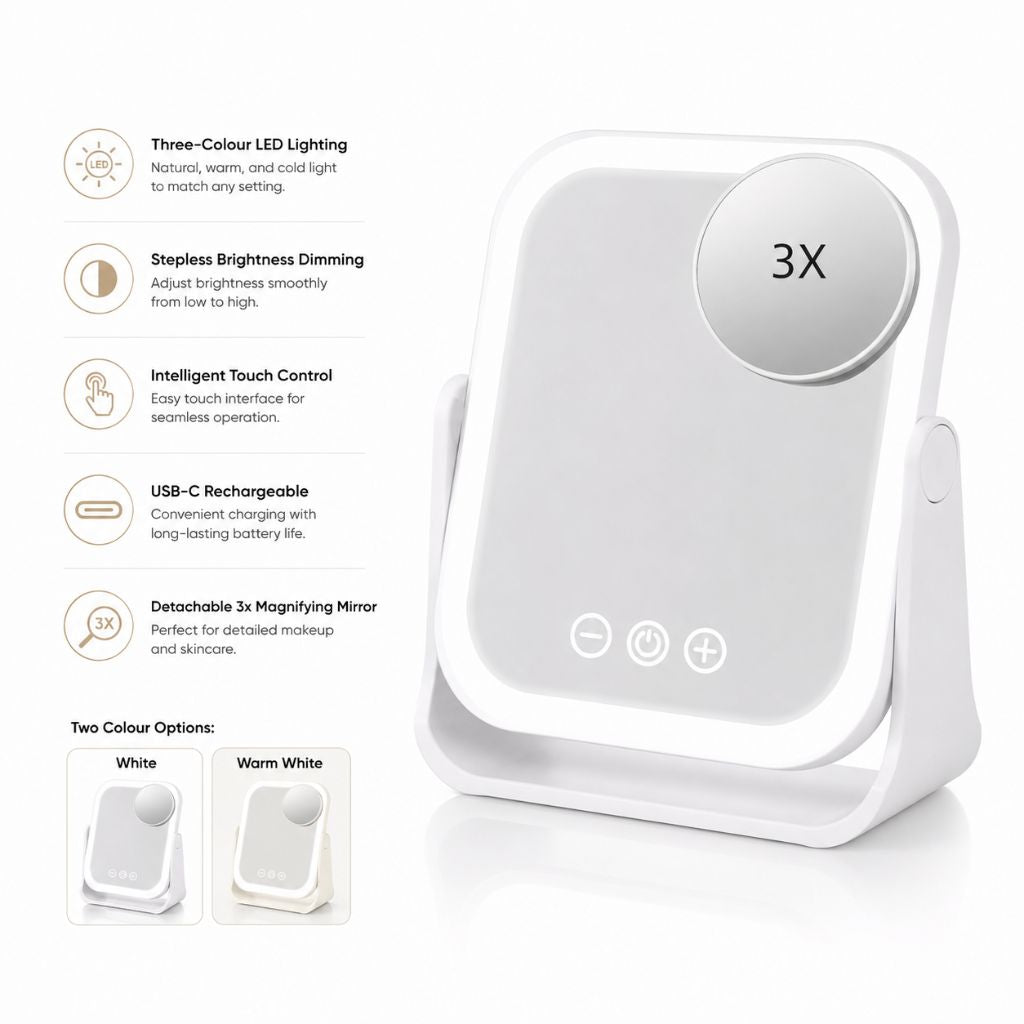 Square LED Makeup Mirror Portable Flip Rechargeable Touch Dimming