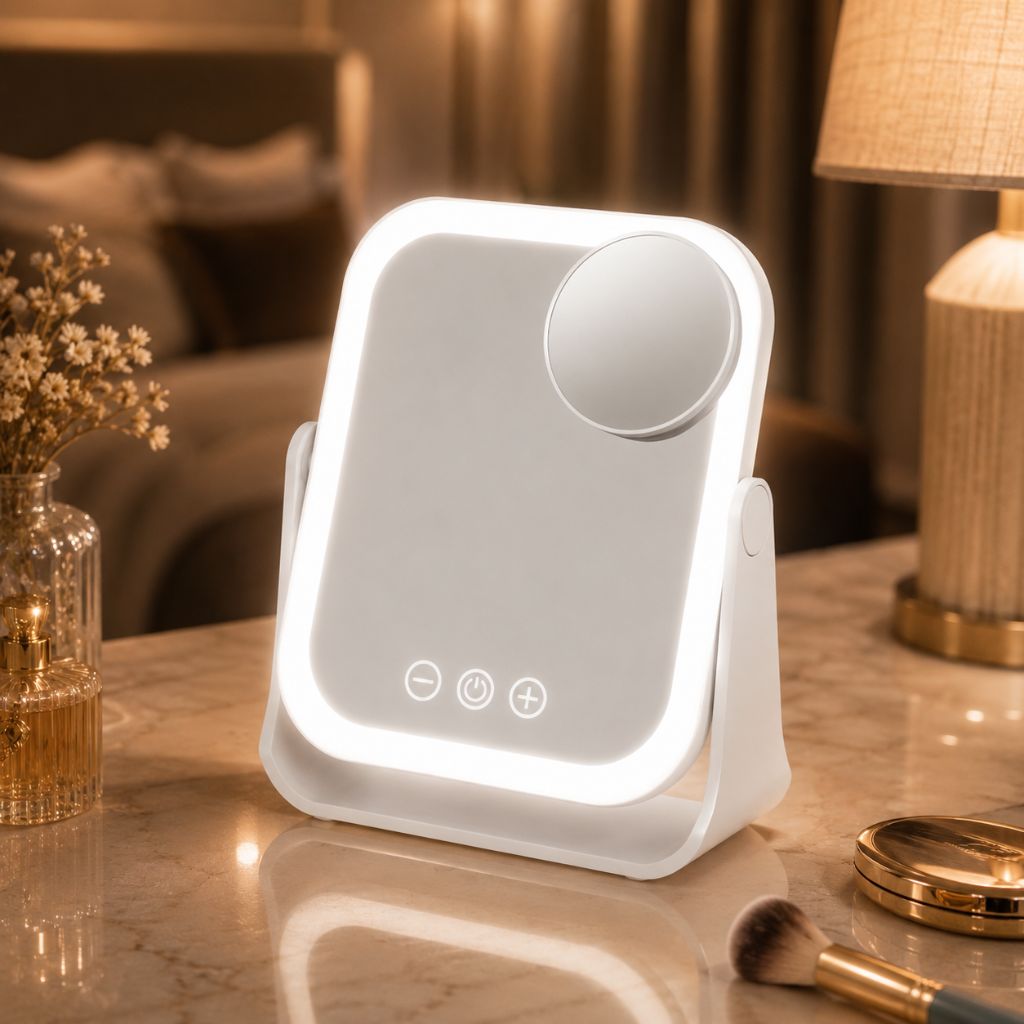 Square LED Makeup Mirror Portable Flip Rechargeable Touch Dimming